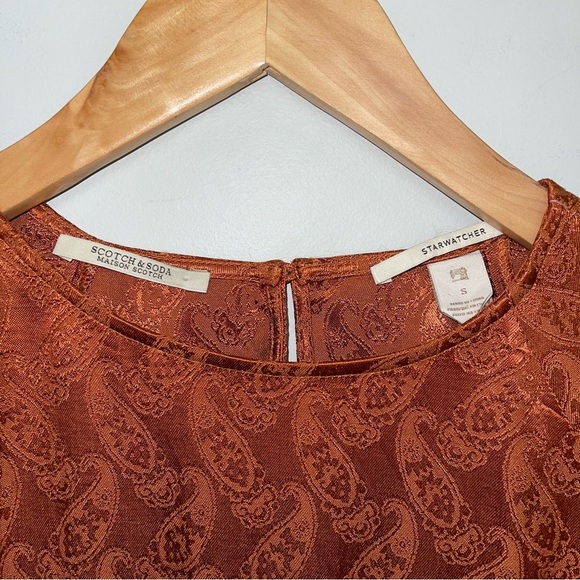Scotch & Soda Dress Size Small Rust Orange Paisley Peplum Hem Midi "Starwatcher" - Picture 12 of 16